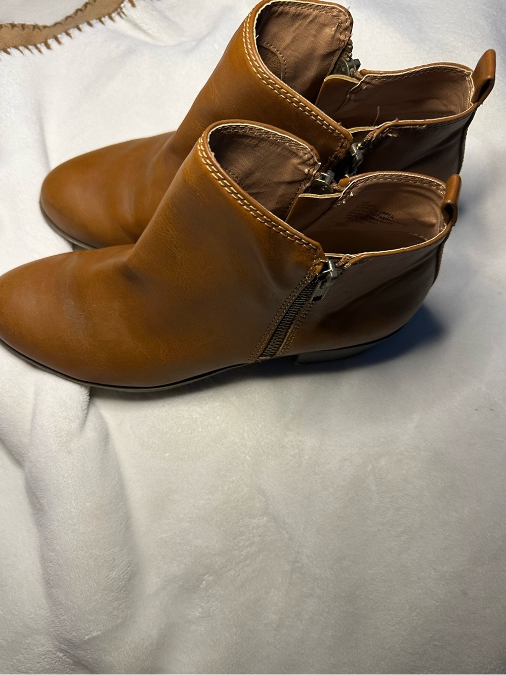 Nine West Cognac Leather Ankle Booties with Side Zipper